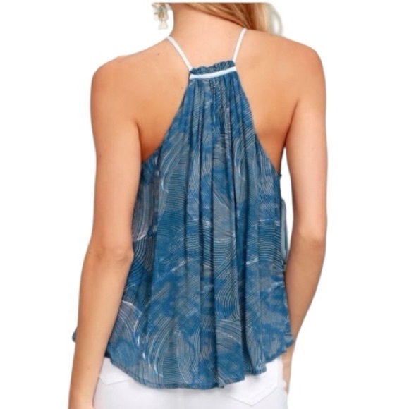 NWT Free People sleeveless lace up sides lined Ocean Blue tank blouse Sz S - Picture 7 of 11